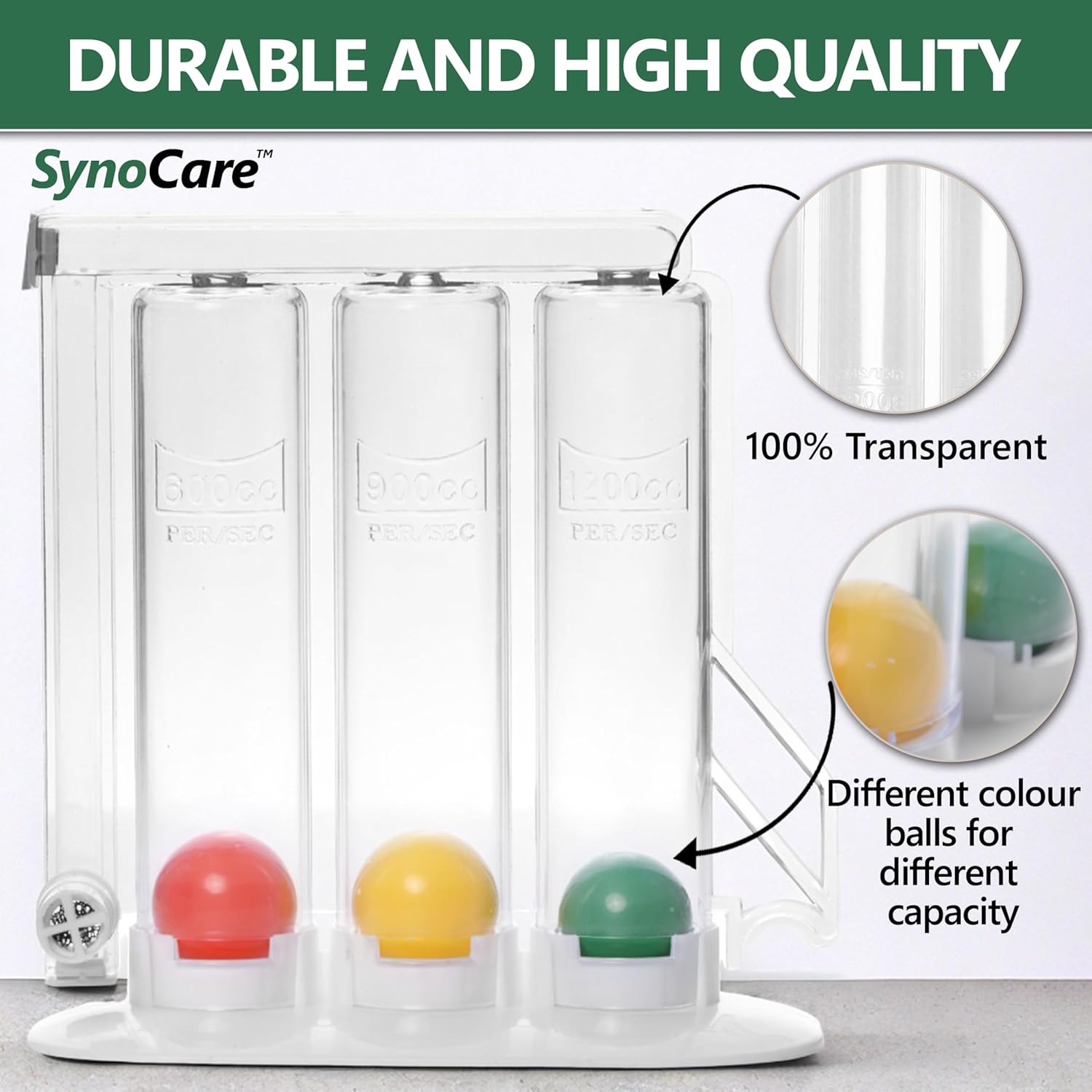 3 Ball Spirometer, Lung Exerciser, Respiratory Exerciser, Breathing Exercise, Respirometer, Breath Measurement System & Deep Breathing Lung Exerciser | Washable, Hygienic & Detachable- Pack Of 1