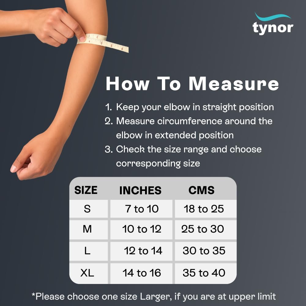 TYNOR Tennis Elbow Support, with Adjustable Compression for Pain Relief & Elbow Stability | for Sports, Gym, Running, Training & Injury Recovery for Men & Women | Pack of 1 (Black, Medium)