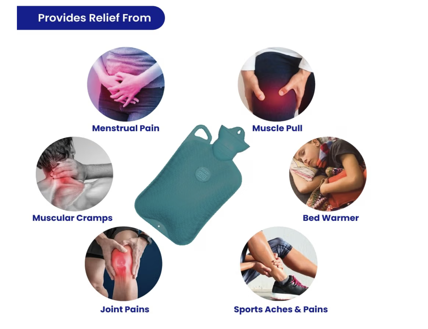 TATA 1MG Hot Water Bag (2Ltr) | Heating Bag For Period Cramps & Pain Relief | Leak- Proof Design With Additional Washer & Fishtail Inlet| Long Heat Retention | For Back, Neck & Joint Pain | Teal