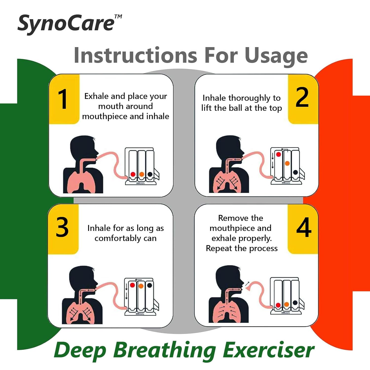3 Ball Spirometer, Lung Exerciser, Respiratory Exerciser, Breathing Exercise, Respirometer, Breath Measurement System & Deep Breathing Lung Exerciser | Washable, Hygienic & Detachable- Pack Of 1