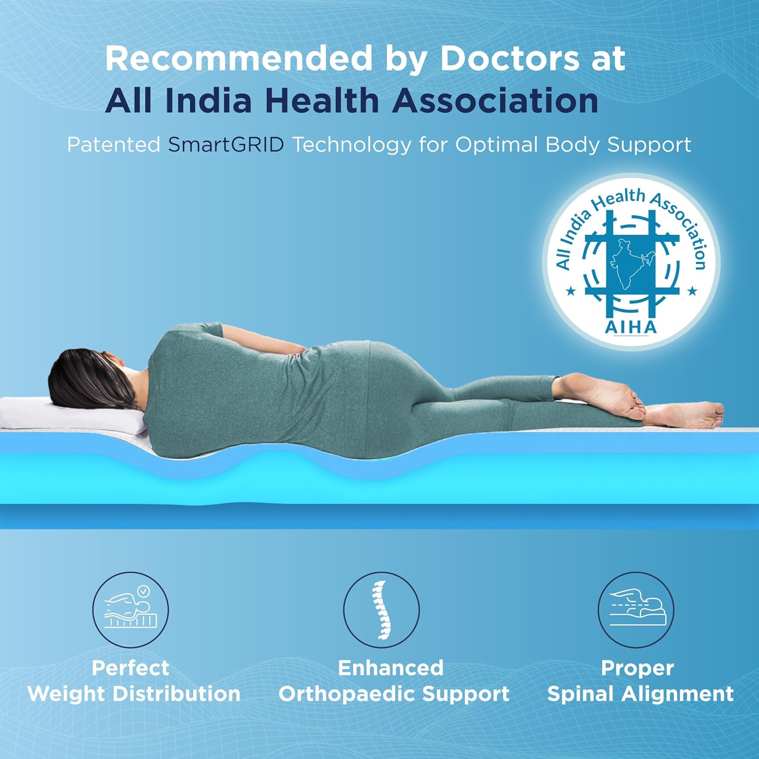 The Sleep Company SmartGRID Ortho Mattress | Japanese Patented Technology | AIHA Certified | Medium Firm Orthopedic Mattress for Back Pain Relief | 10 Years Warranty | King Size Bed 72x72x8