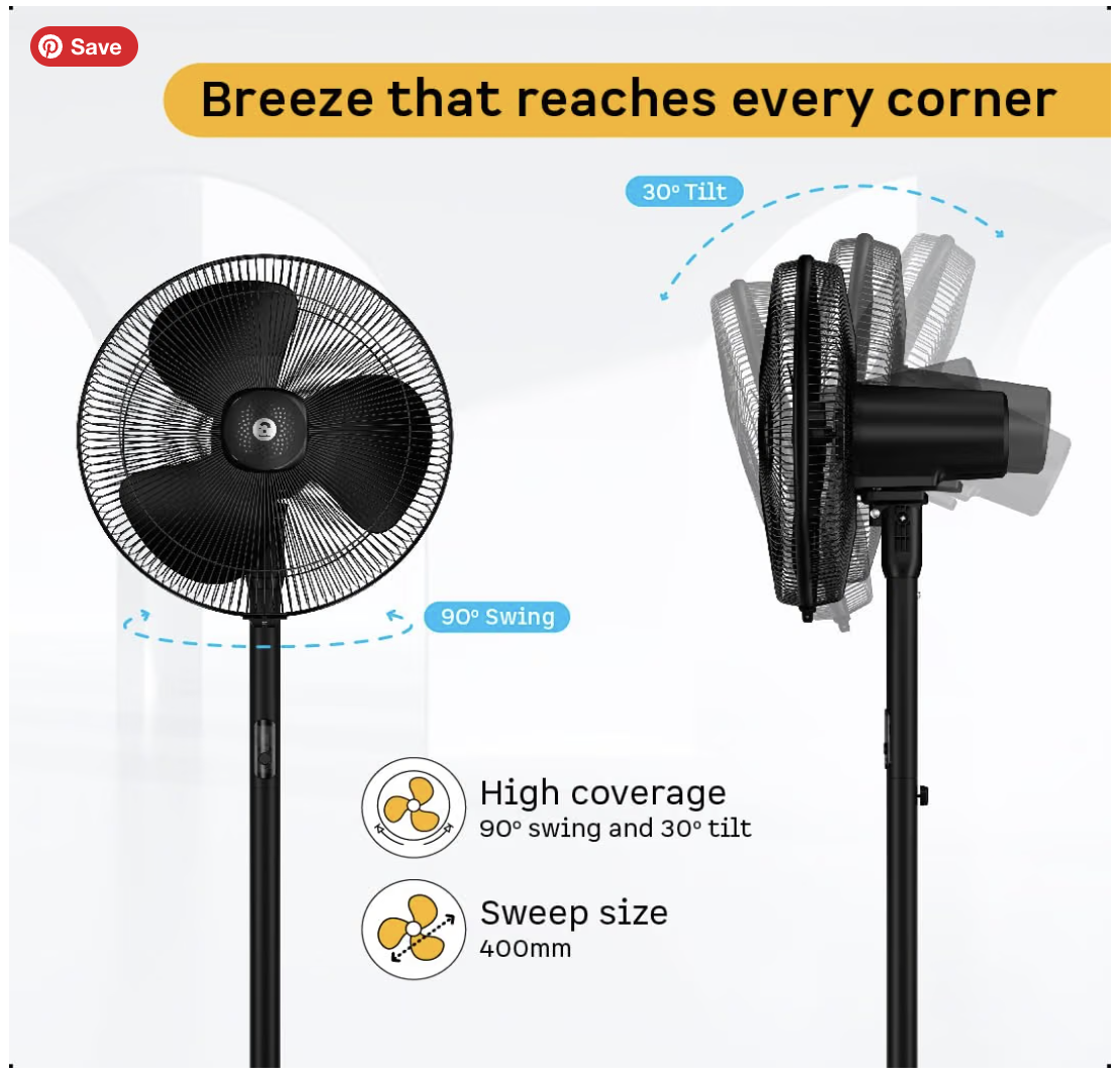 atomberg Renesa 400mm Pedestal Fan | 5-star rated | Ideal for Home & Office | Silent BLDC Stand Fan | 6 Speeds | 35W | Remote with Oscillation, Timer, Sleep | 2 Years Warranty (Midnight Black)