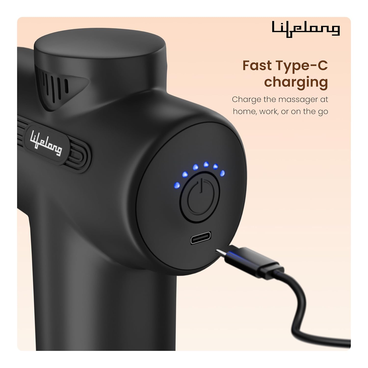 Lifelong LLGM109 Percussion Massage Gun for Pain Relief, Deep Tissue, 6 Speeds & 7 Massage Heads, Cordless, Quiet Operation for Neck, Shoulders, Back, Arms, Legs & Feet (Black)