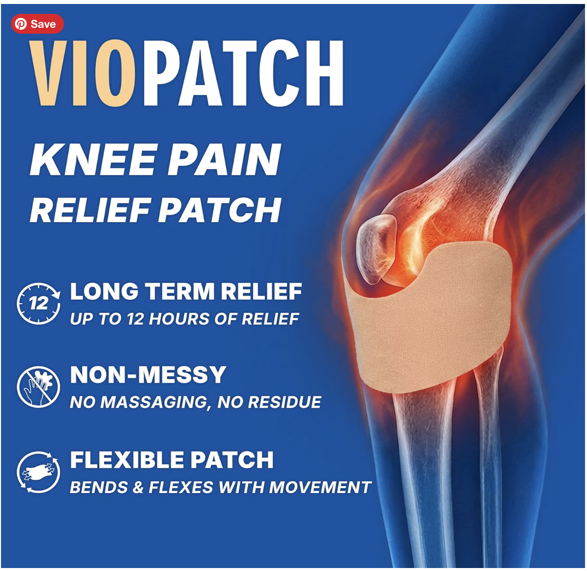Viopatch Knee Patch for Pain Relief - Pack of 10 | Instant & Long Lasting Relief from Knee Pain | All Natural Ingredients | No Side Effects