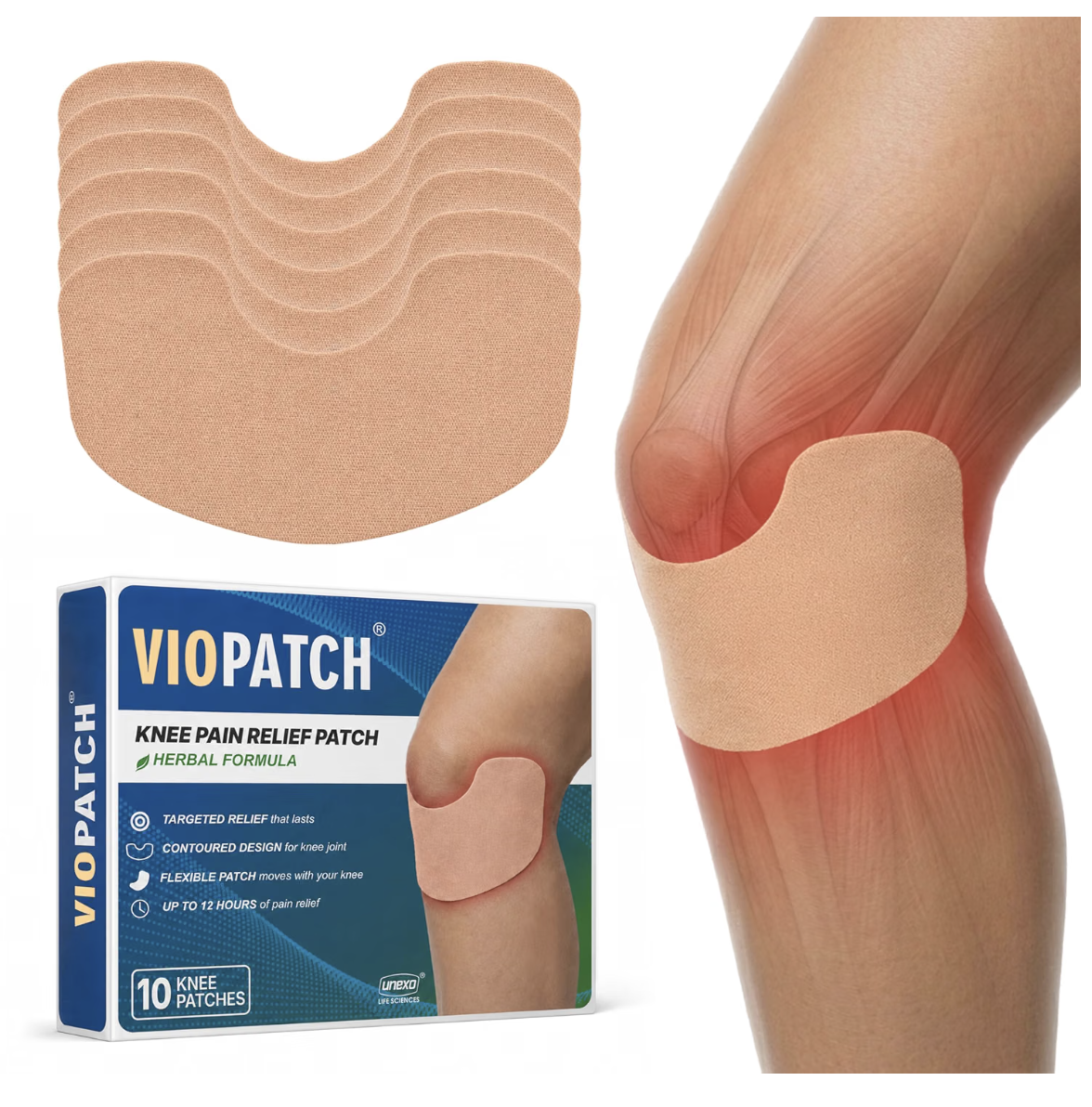 Viopatch Knee Patch for Pain Relief - Pack of 10 | Instant & Long Lasting Relief from Knee Pain | All Natural Ingredients | No Side Effects