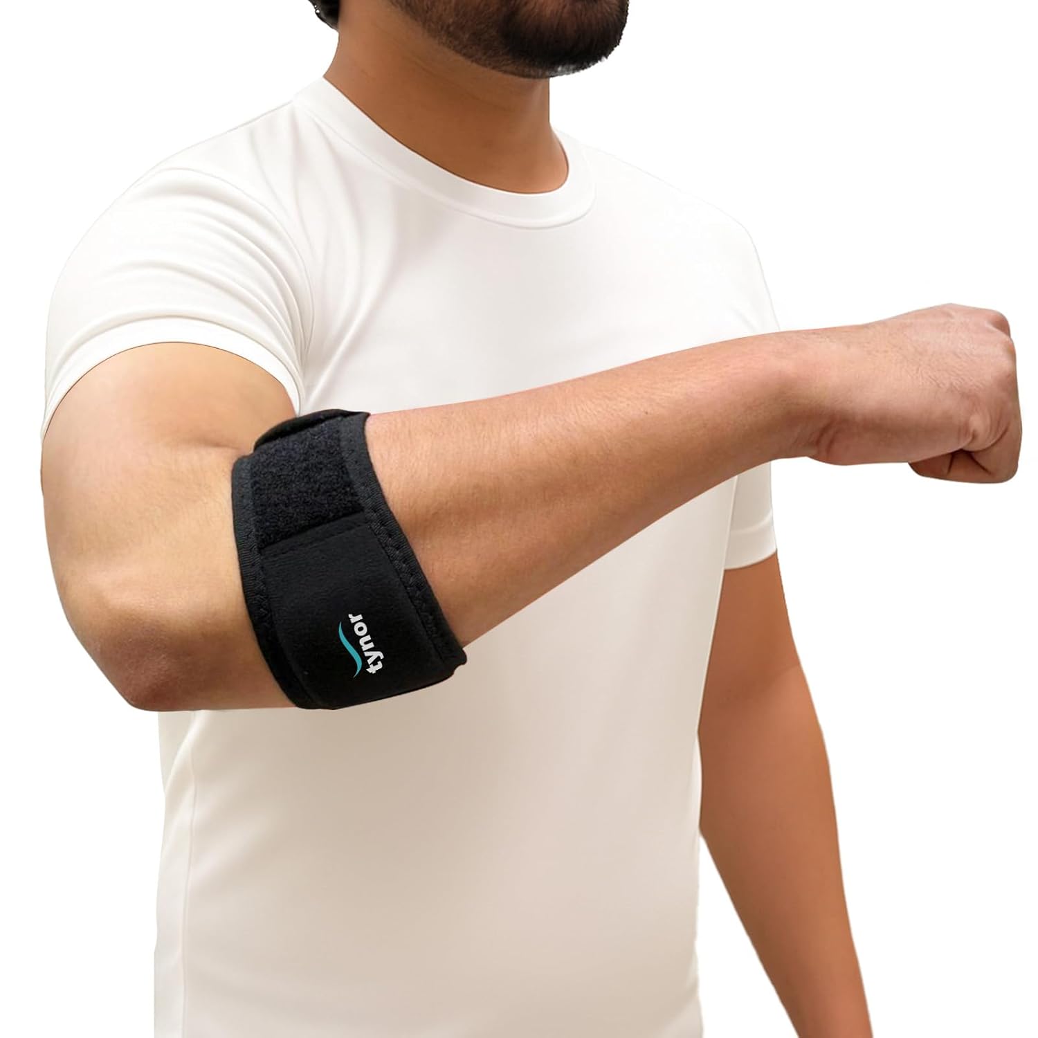 TYNOR Tennis Elbow Support, with Adjustable Compression for Pain Relief & Elbow Stability | for Sports, Gym, Running, Training & Injury Recovery for Men & Women | Pack of 1 (Black, Medium)